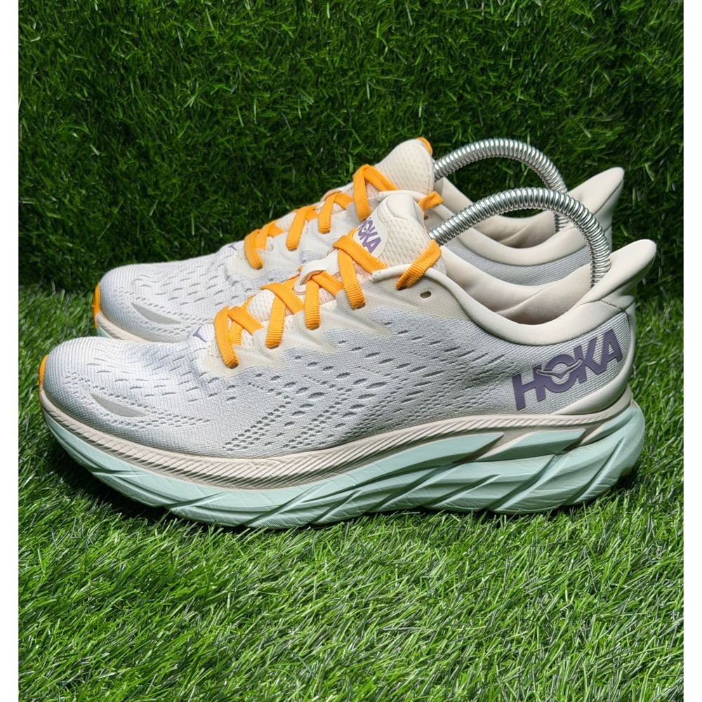 Hoka One One Clifton 8 Womens size 8 Running Shoes Blue White Orange 1119394